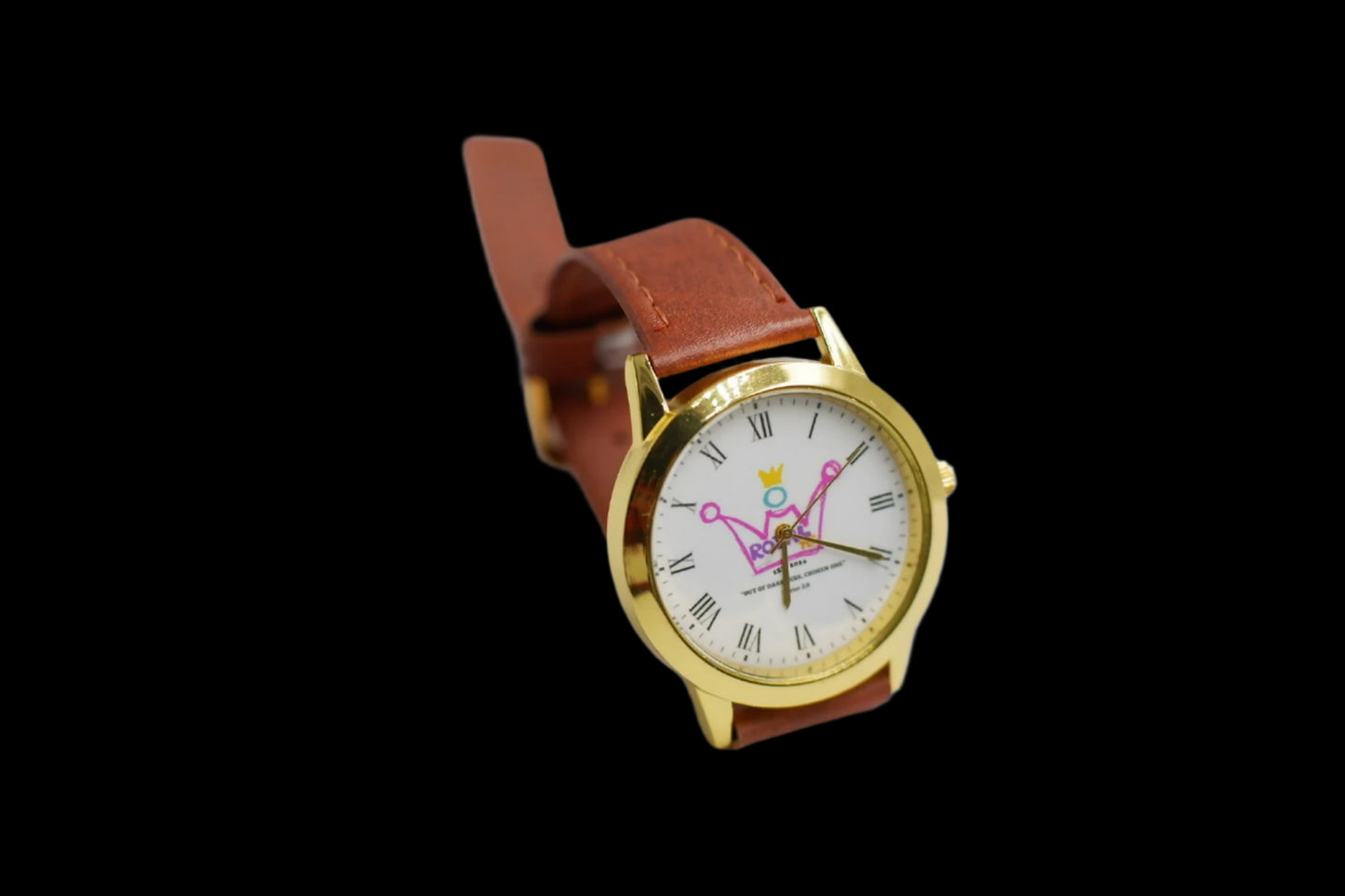 LEATHER STRAP GOLD FASHION WATCH ROYAL TEE LOGO